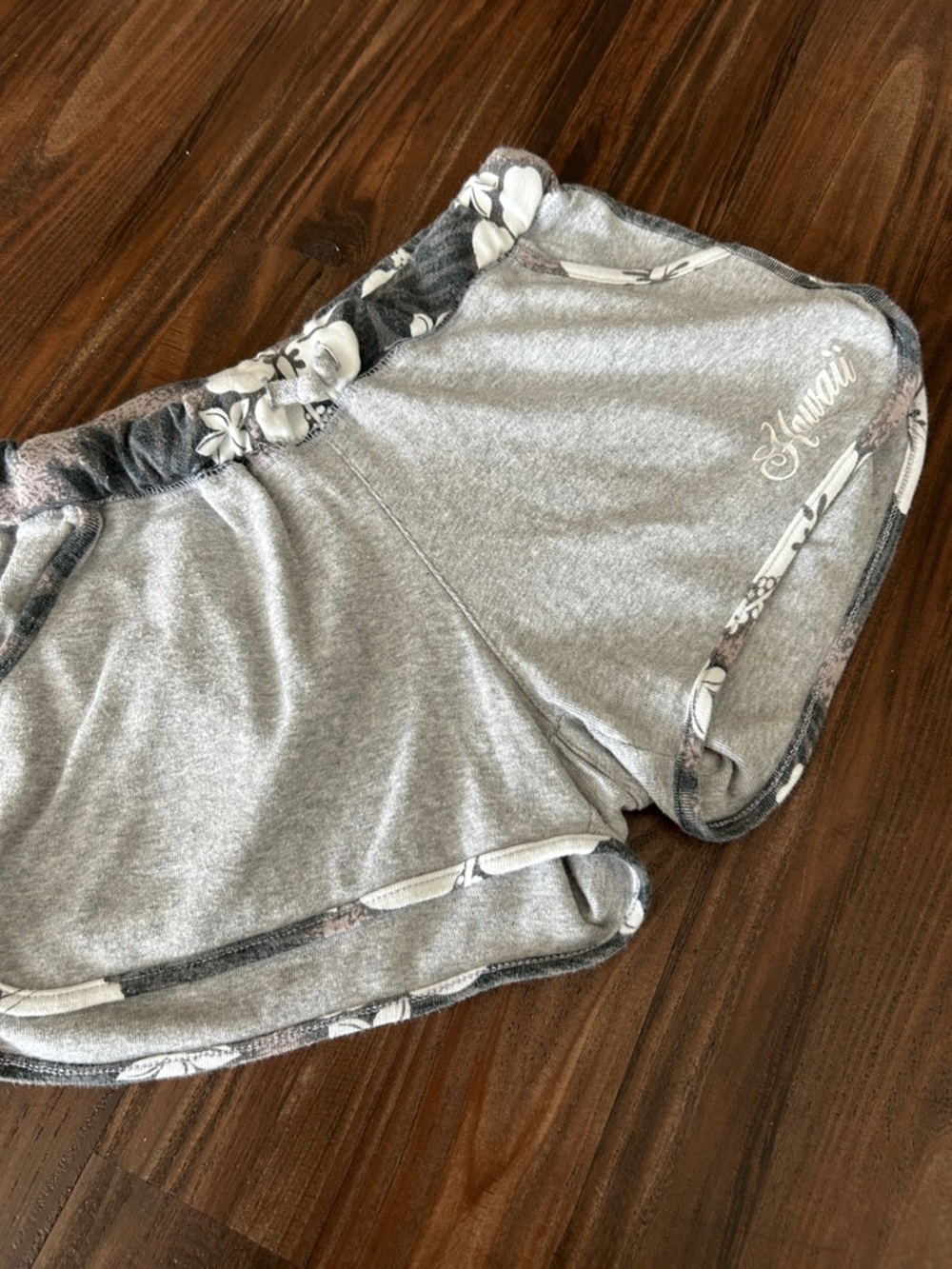 Gray Women's Lounge Shorts with Floral Trim